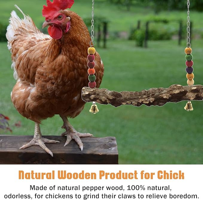 Chicken Bird Swing,Chicken Perch,Natural Wooden Swing Toys,Wood Stand for Chick,Safe and Relief of Stress,Chicken Coop Accessories,Coop Swing for Chicken Bird,Parrot,Hens (4pcs)