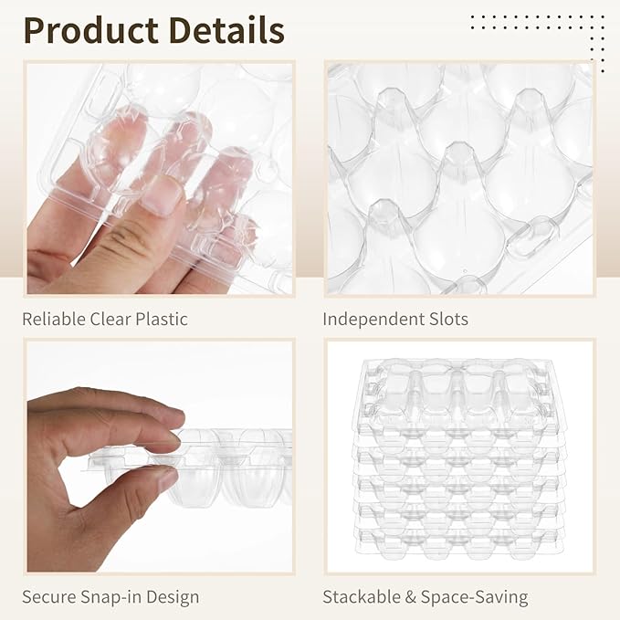 Varku 60 Pcs Quail Egg Cartons,12-slot Plastic Egg Cartons Trays Bulk,3x4 Grids Clear Storage Containers Fresh Chicken Eggs Reusable Small Quail Holder Trays Basket,Compact Stackable Design