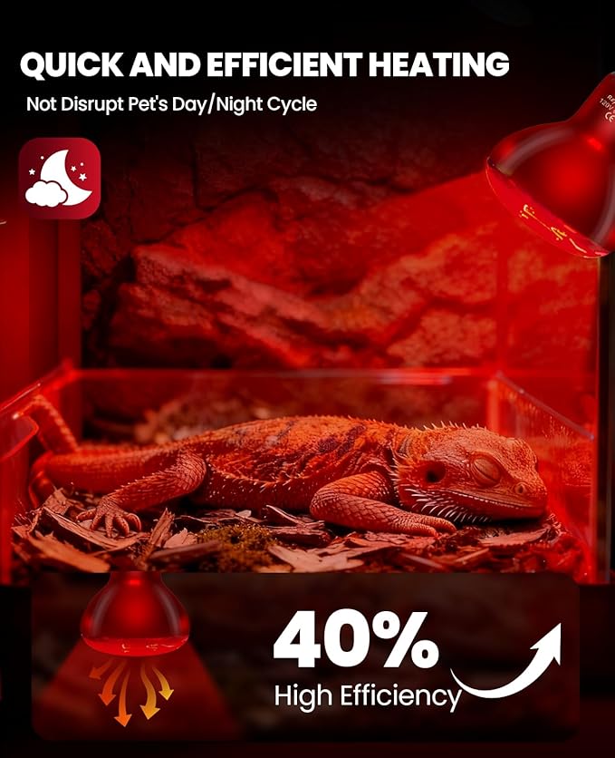 KINDEEP Infrared Heat Lamp Bulbs: 75W Reptile Heat Light 2 Pack - Red Basking Spot Light Bulbs Reptile Heating lamp for Lizard Bearded Dragon Turtle Snake Leopard Gecko Tortoise Chickens