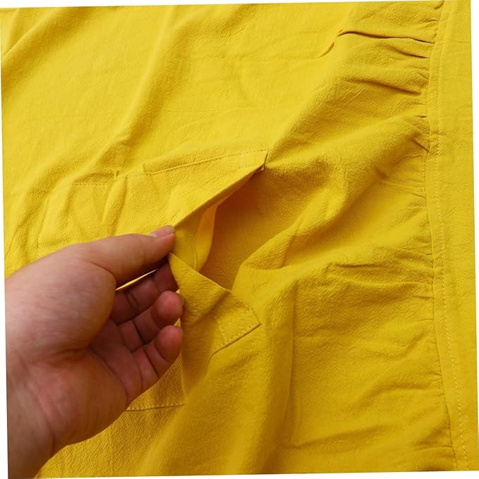 Ciieeo Cotton Linen Tall Waist Apron and Oilproof Kitchen Apron for Cooking and Gardening Stylish Yellow Design for Home and Flower Shop Use