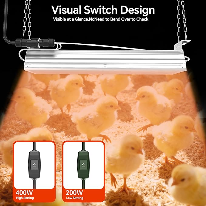 Chicken Coop Heater Large Chicken Heat Lamp, 400 Watt Two-Stage Temperature Chicken Brooder Lamp, Chicken Coop Accessories Carbon Fiber Coop Heater for Chicks, Ducks, Poultry House