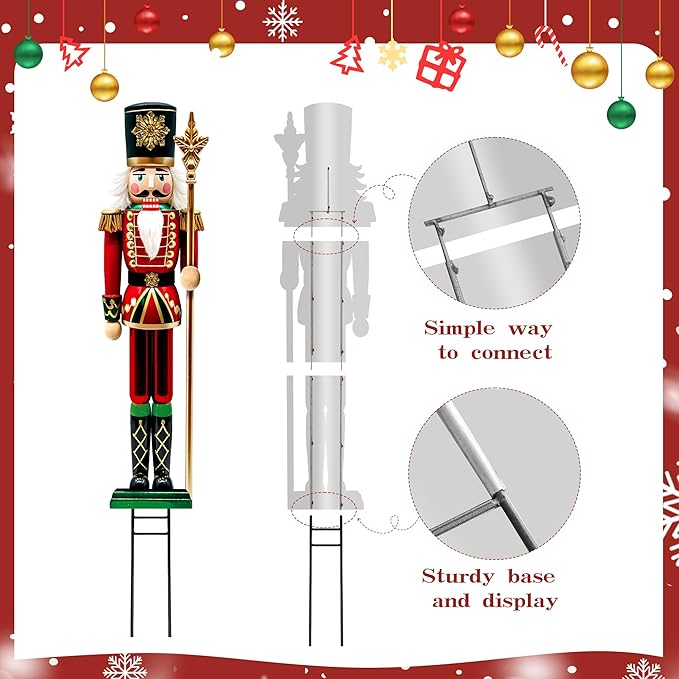Christmas Decorations Outdoor, 2pcs Extra Large Vintage Nutcracker Yard Metal Signs Stakes, 48" Rustic Xmas Decor for Lawn Front Door Garden Home Farmhouse Patio Porch Outside Winter