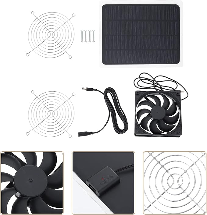 1set Solar Panel Fan for Chicken Coop Cooling Fan for Greenhouse and Rv Strong Design for Outdoor Use