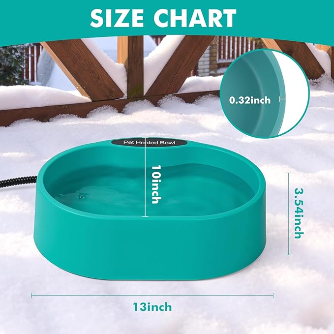 3.7L Heated Water Bowl for Dog & Cat, Outdoor Heated Dog Bowl, Large Waterproof Heated Warming Pet Bowl for Outside, Anti-Freeze Heated Pet Water Dish for Rabbit, Chicken, Duck, Squirrel (35 Watts)