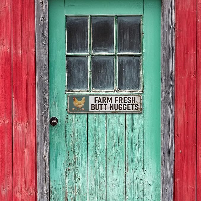 Farm Decor, Farm Fresh Butt Nuggets Sign, 15.8x4 inches, Chicken Metal Tin Signs, Retro Aluminum Sign for Home Garden Outdoor Yard Farmhouse, Vintage Wall Decor Art