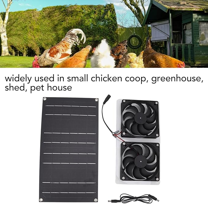 Solar Panel Fans Kit, 100W 12V Solar Powered Dual Fan Waterproof Ventilator Exhaust Fan Low Noise, Outdoor Ventilation Fan for Greenhouses, Chicken Coops, Sheds, Pet Houses, Window Exhaust