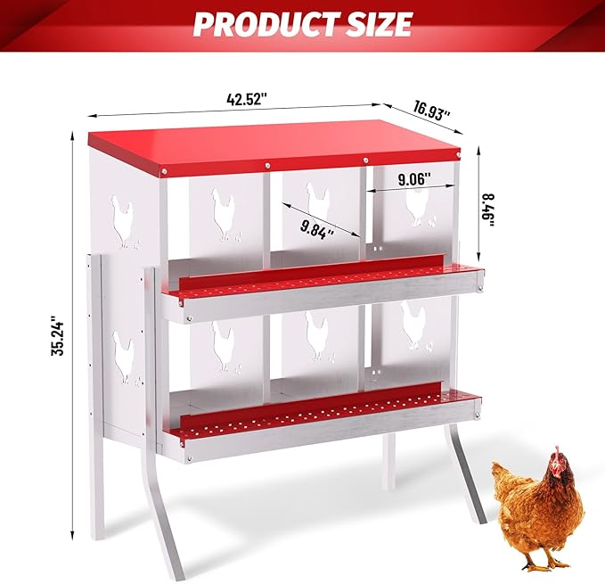 Chicken Nesting Box,6 Compartment Metal Poultry Nest Box Wall Mount, Metal Roll Away Eggs Laying Boxes with Legs, Easy Egg Collection, Easy Cleaning,10 Room Chicken Coop for Hens