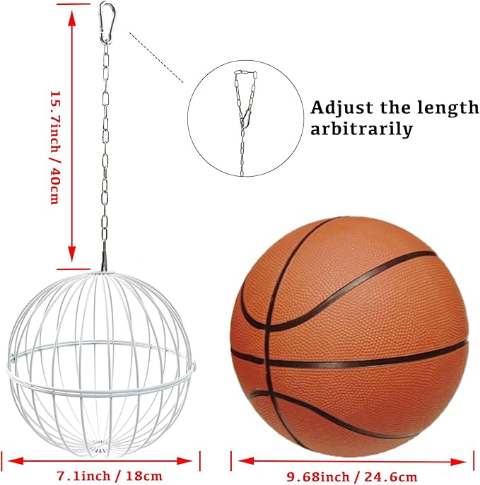 Hanging Chicken Feeder - 7.1 Inch Large Iron Chicken Veggie Treat Ball - Sturdy Chicken Treat Holder with 15.7 Inch Hanging Chain - White