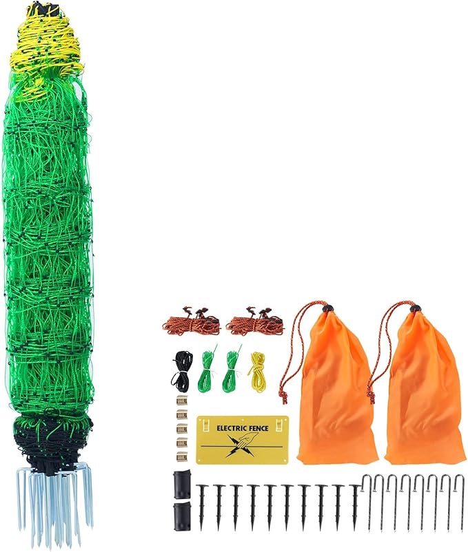 Portable Electric Fencing Net - 35.4" H x 164' L, Double Spike Sheep Netting for Dogs, Hogs, and Deer - Ideal for Backyards, Farms, and Ranches