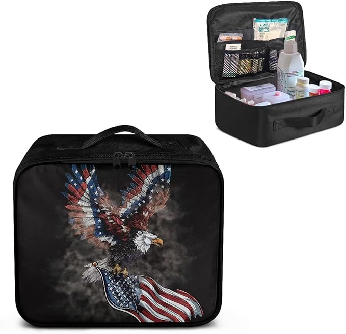 Rnyleeg American Flag Medical Kit for College Dorm Eagle First Aid Kit for Car Travel First Aid Bag Empty for Home, Office, Outdoor, Boat, Camping, Hiking