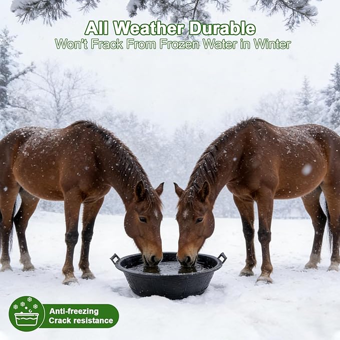 4Pcs Large Rubber and Plastic Feed Pan with Handle, 8.6 Gallon/ 34 Quart Plastic Feed Pan Utility Horse Feed Bucket for Cats Dogs Goats Chicken Dust Bath Container Animal Feeding Watering Bowl