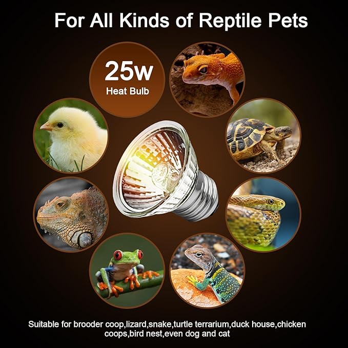 4-Pack 25W UVA Bulbs, Fit E26 Heat Reptile Lamp, Light Turtle Heat Lamp for Reptiles and Amphibian Tanks, Terrariums and Cages, Works with Various Lamp Fixtures