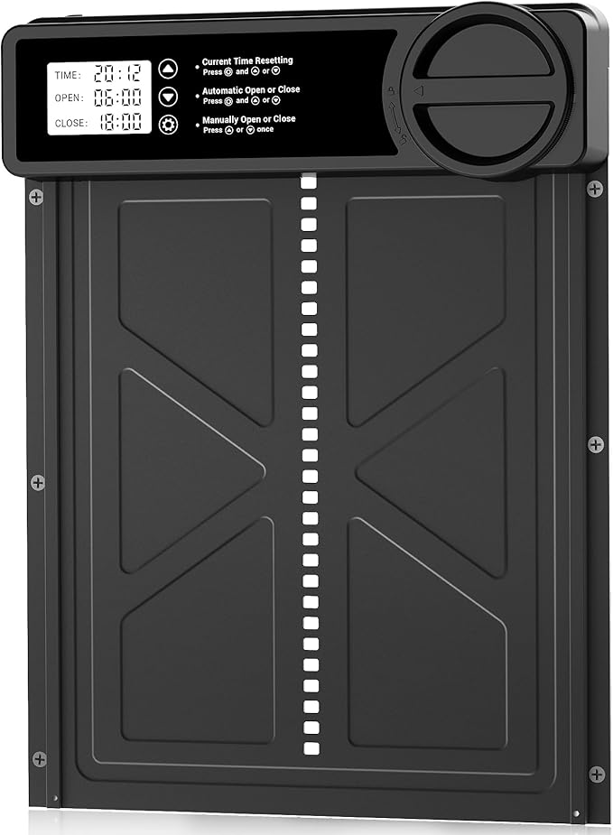 INNOLAND Automatic Chicken Coop Door - Large with Manual & Timer Mode, Automatic Chicken Door | Aluminum Alloy | Anti-Pinch | Large Programmable LCD Screen, Chicken Coop Door with Low Battery Warning