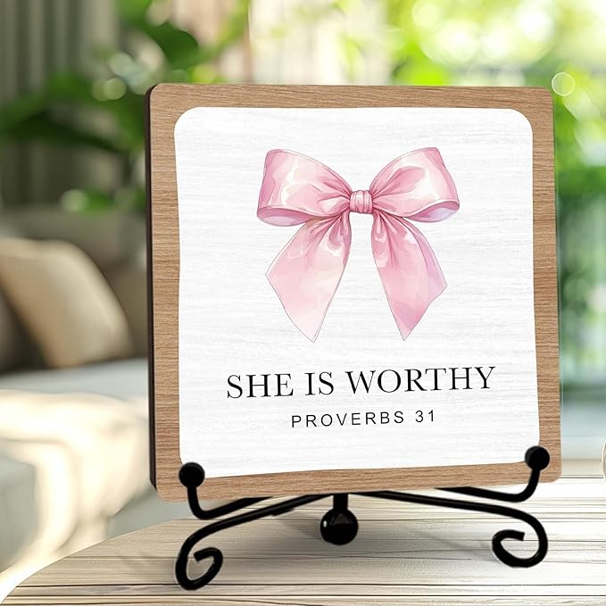 Home Living Room Table Decor, Christian Gifts, Boho Office Decorations, She Is Worthy, Coquette Decoration, Christian Girl Room Decor -A06