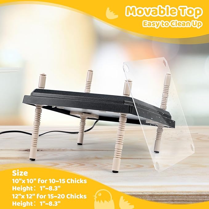 Brooder Heating Plate for Chicks Adjustable: with Bonus 10x10 Warmer with Easy- Cleaning Plate 15W Poultry Coop Heater for 12 Baby Chick