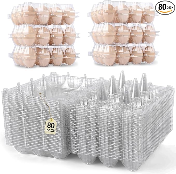 AYSUM 80 Pack Plastic Egg Cartons Cheap Bulk 12 Count, Clear Blank Egg Cartons 3 * 4 Grids, Perfect for Refrigerator Chicken Farm Markets - Medium
