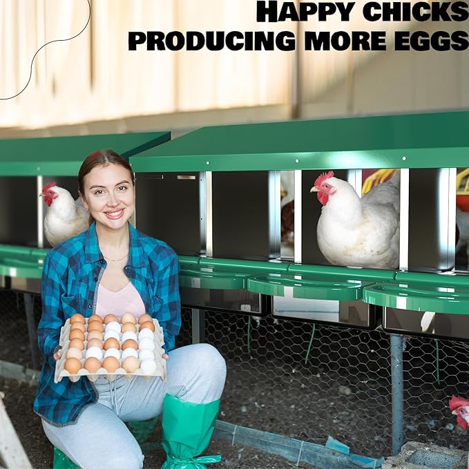 Chicken Nesting Boxes for Laying Eggs - 4 Compartment Roll Away Nesting Box for Chickens Coop with Adjustable Legs,Chicken Perch ＆ Roll Out Egg Tray,Curtains and 4 Fake Eggs Help Hen for Laying Eggs