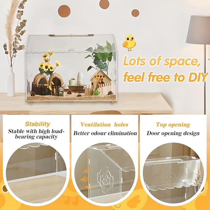 Spacious Chicken Brooder Boxs, Brooder Box for Chicks, Acrylic Chicken Brooder, Chickens Brooder Kit for Ruffed Grouse, Hedgehogs, Hamsters, Reptiles (Transparent)