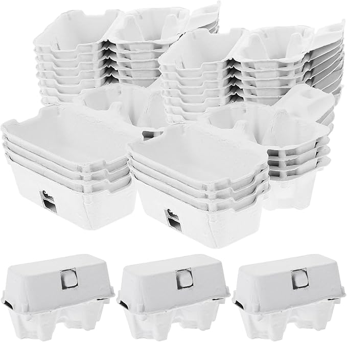 Paper Egg Cartons 2 Count 3x4 Paper Pulp Egg Cartons, Reusable No Breakage for Refrigerator Farm Market Travel 50pcs Box Blank 2 Pack Box Protective ..