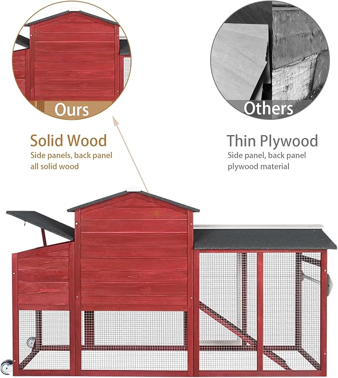 Chicken Coop Outdoor for 2-3 Chickens Hous- Poultry Cage Back Yard Mobile Hen House with Run & Nesting Box