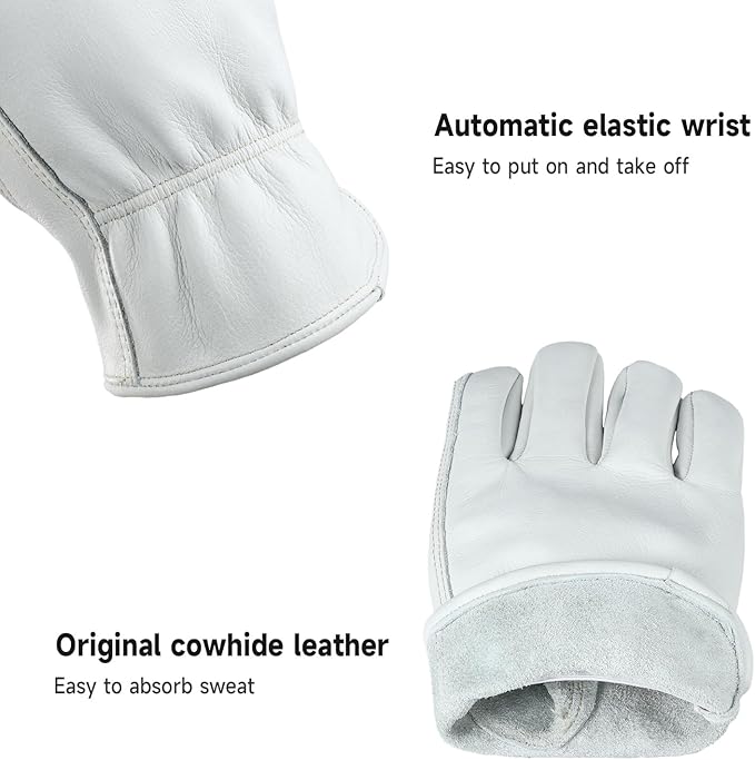 OZERO Gardening Work Gloves Men,Insulated Heavy Duty Cut Resistant Thorn Proof Leather Cowhide Gloves for Driving Welding