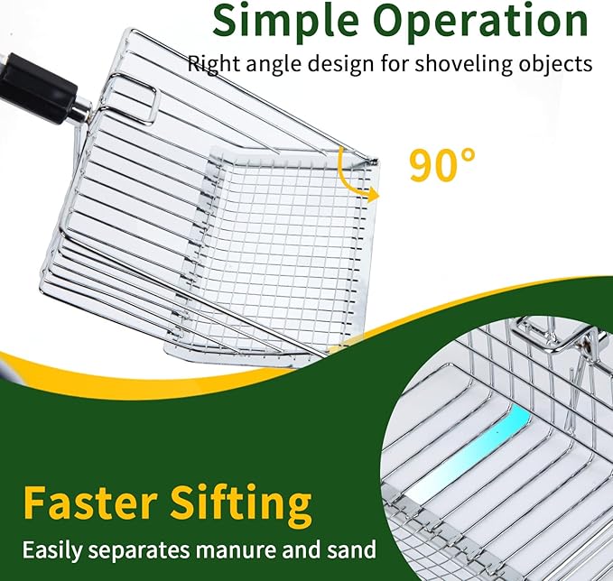 5 Inch Small Chicken Poop Scooper, Chicken Coop Litter Scoop with Adjustable Stainless Steel Handle, Multifunctional Chicken Manure Scoop with Hanging Hole for Chicken Coop and Pet Waste Cleaning