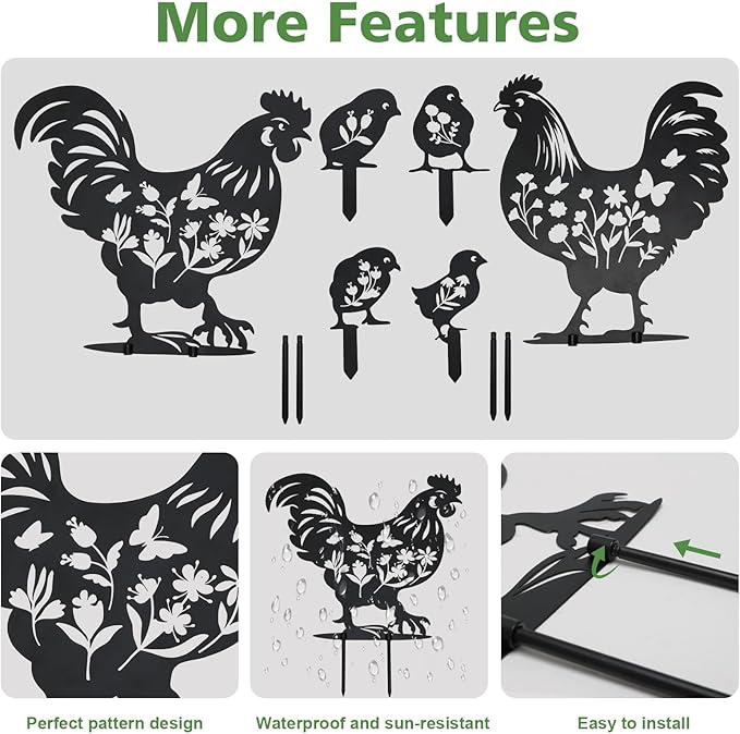 Chicken Decor, Garden Metal Stakes Gifts for Women/Men Chicken Lovers Gifts Silhouette Statues for Yard Art, Outside, Patio, Outdoor Decor, Garden Decorations, Lawn Ornaments