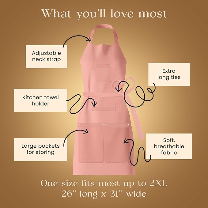 Waterproof Apron for Adults – Adjustable Fit with Deep Pockets, Stylish Cooking & Baking Apron for Women & Men