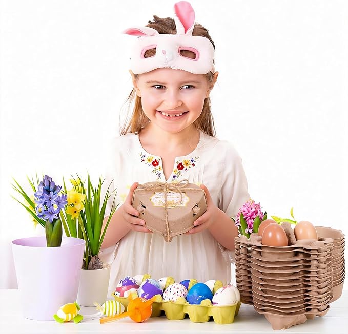 30PCS Heart Shaped Egg Carton, Heart Egg Cartons, 3 Count Natural Paper Pulp Easter Eggs Cartons with Jute Rope, Reusable Cardboard Storage Baskets for Easter Holiday Gifts