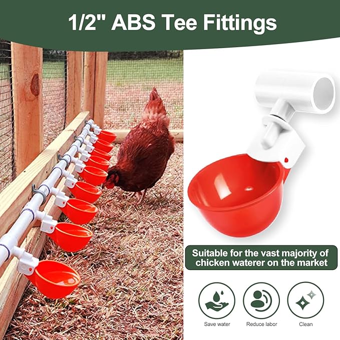 20 Pack Chicken Waterer Tee Fittings, for Threaded Chicken Water Cups, Chicken Waterer Nipples and Poultry Water Feeder, ABS Material, White & Thickened