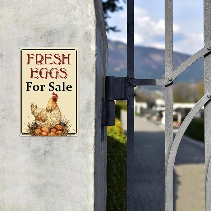 Farm Fresh Eggs For Sale Aluminium Sign 8in×12in, Sturdy Aluminum Metal Signs Rust Free, Fresh Chicken Eggs For Sale Yard Sign, Egg Sign With Stakes