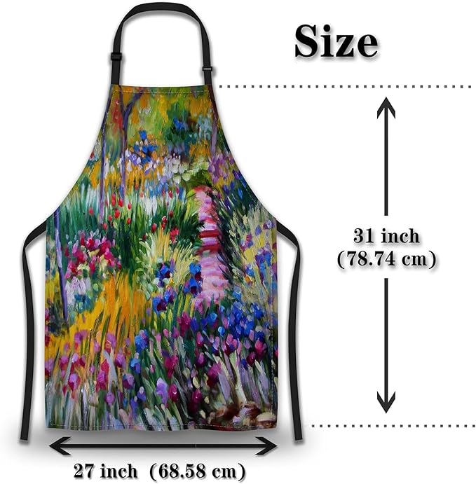 Cook Apron for Men Monet the Iris Garden Vintage Aprons for Women for Kitchen Cooking Restaurant BBQ Painting Crafting Gardening 27” (W) x 31” (H), Waterproof Aprons
