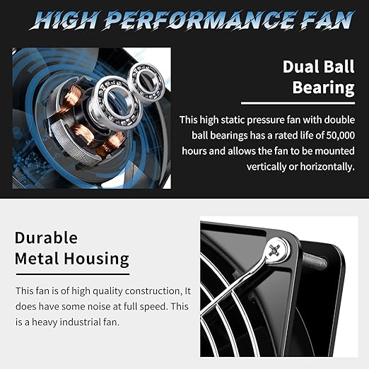 AC Axial 110V 120V 120mm x 38mm Dual Ball Big Airflow Fan for DIY Window Exhaust, Kitchen, Chicken Coop Ventilation, Electric Radiator, Greenhouse, Small Box Cooling