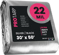 PROTARP Extreme Heavy Duty 22 Mil Tarp Cover, Waterproof, UV Resistant, Rip and Tear Proof, Poly Tarpaulin with Reinforced Edges for Roof, Camping, Patio, Pool, Boat. (Silver/Black 30′ X 50′)