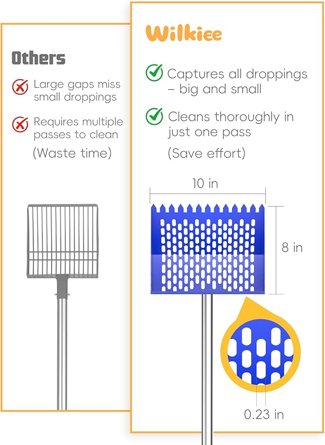 Chicken Poop Scooper & Rake, Metal Sifting Shovel 10" Wide Metal Head, Adjustable Handle to 74", Chicken Coop Scooper with Adjustable Handle for Chicken Coop & Pet Waste Cleaning