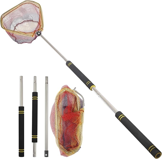 Fishing Landing Net, Fishing Net with Handle for Fishing with Splicing Extension Pole Handle Sturdy Stainless Steel Tubes Comfortable Sponge Handle, yellow