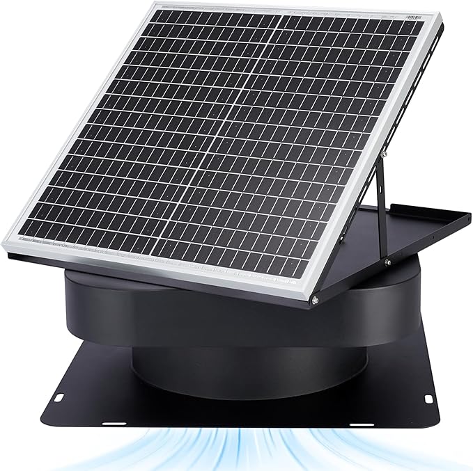 Solar Attic Fan 30W Controller-Free Auto Ventilates Up to 2800 Sq Ft, Solar Roof Vent with 5-Blade Alloy Fan & Adjustable Panel for Home, Garage