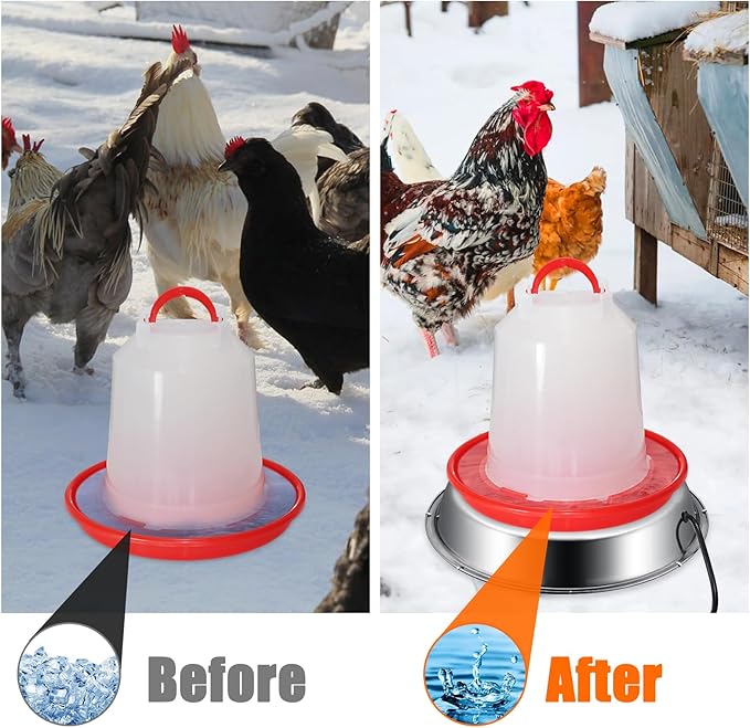12 Inch Chicken Water Heater Base, 5 Gallons Poultry Drinker Heater Base with Thermostat and Power Cord, Automatic Electric Poultry Winter Deicer Heated Base for Plastic/Metal Chicken Waterer