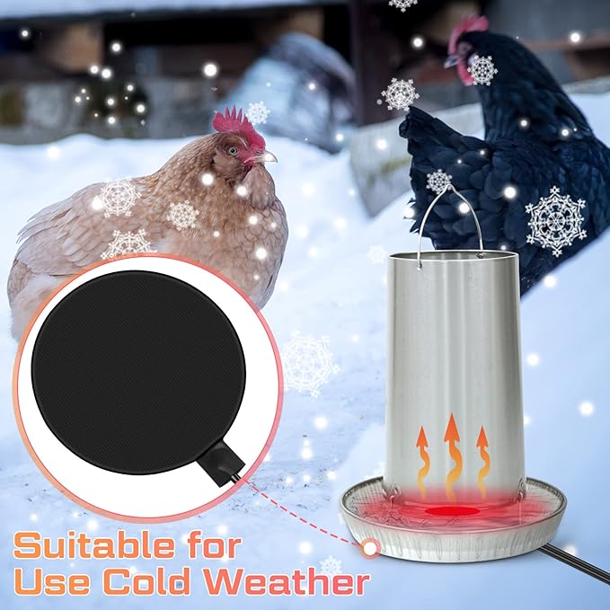 Hortsun Chicken Water Heater for Winter, Poultry Water Heater Base 120v 35w Silicone Heated Pad Chicken Waterer Heated Coop for Metal Bucket Stock Tank with 47.24 Inches Cord(Black)