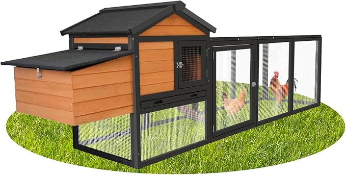 Chicken Coop for 2-6 Chickens Outdoor Wooden Hen House Poultry Pet Hutch for Backyard with Run Cage & Nesting Box(Brown)