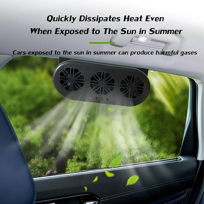 Car Solar Powered Exhaust Fan Car Window Exhaust Fans Vehicle Ventilation Fan Auto Air Vent Cool Fan Cooler Ventilation System Car Radiator Cooling Fans with Three Air Outlets, Black