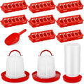 12 Pcs Chick Waterer and Feeder Kit 12-Hole Flip-top Chicken Feeders 1 L Chicken Water Dispenser 1.5 L Hanging Waterer & Feed Scoop Chick Starter Kit for Poultry Brooder