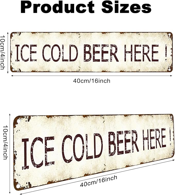 Vintage Ice Cold Beer Metal Tin Sign 16x4 Inch - Rustic Distressed Wall Art for Home Bar, Man Cave, Pub - Durable Tin Plaque Decor and Novelty Gift for Beer Lovers