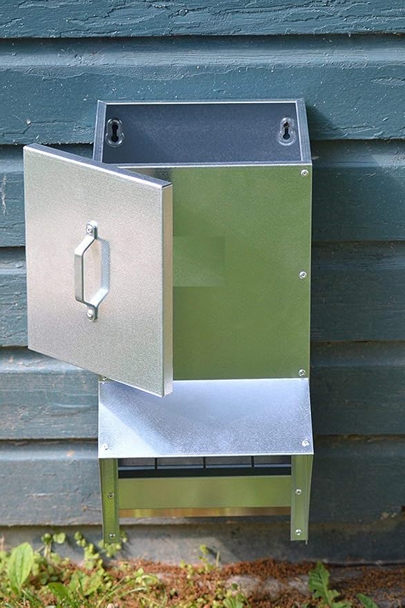 RentACoop Galvanized Chicken Trough Feeder, Weatherproof Poultry Food Dispenser with Lid 25LB Capacity