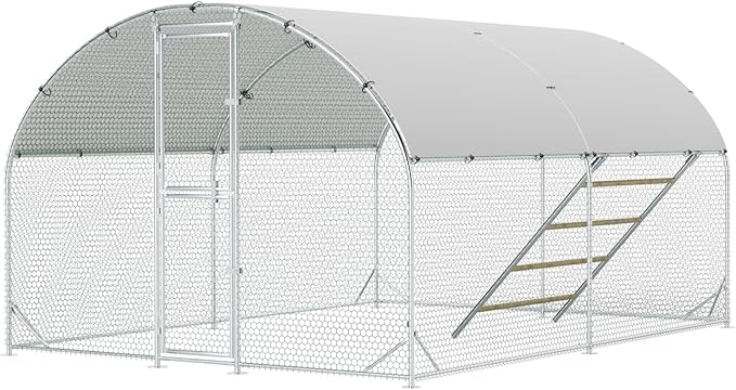 Large Metal Chicken Coop, 10x13x6.5FT Chicken Runs for Yard with Cover and Roosting Perch, Split Doors Walk in Chicken Coop