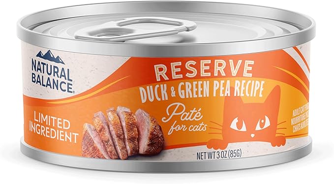 Natural Balance Limited Ingredient Reserve Duck & Green Pea Recipe Soft Pate Wet Digestion Cat Food for Sensitive Stomach, 3 oz. (Pack of 24)