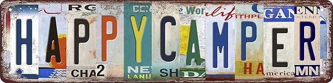 Happy Camper Decor Funny Metal Camping Tin Signs Camping Accessories For Rv Campers Camping Wall Decor Street Signs Camper Decorations Gifts Rustic Home Decor Farmhouse 16 X 4 Inches