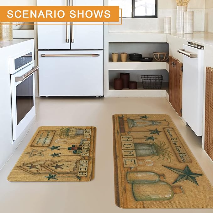 Roszwtit Farmhouse Kitchen Rugs and Mats Set of 2, Welcome to Our Farmhouse Kitchen Mat, Seasonal Holiday Cooking Sets Washable Non-Slip Floor Mats for Home Kitchen Decor - 17x29 and 17x47 Inch