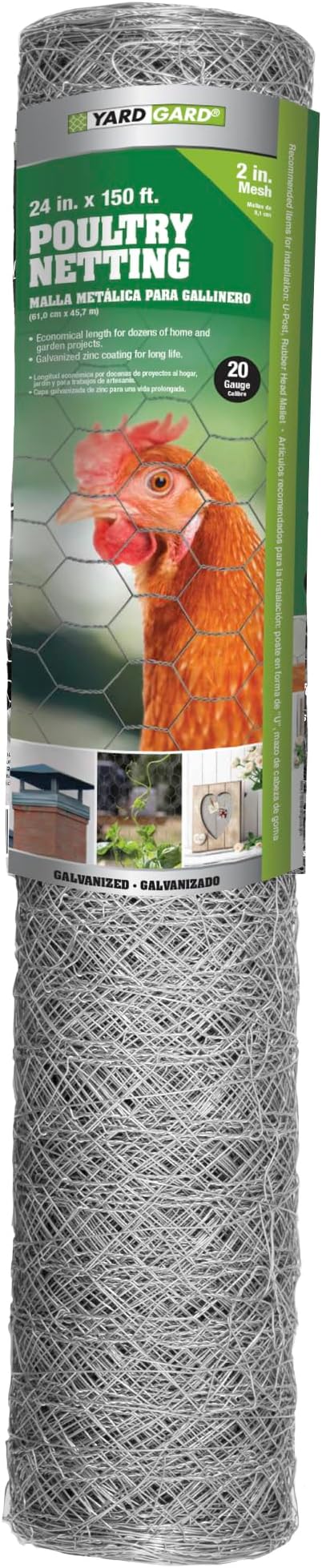 YARDGARD – 2 Inch Twisted Mesh Wire Fence – 24 Inches by 150 Feet – 20 Gauge Galvanized Steel – for Poultry Netting | Chicken Coops | Garden Protection | Animal Enclosures