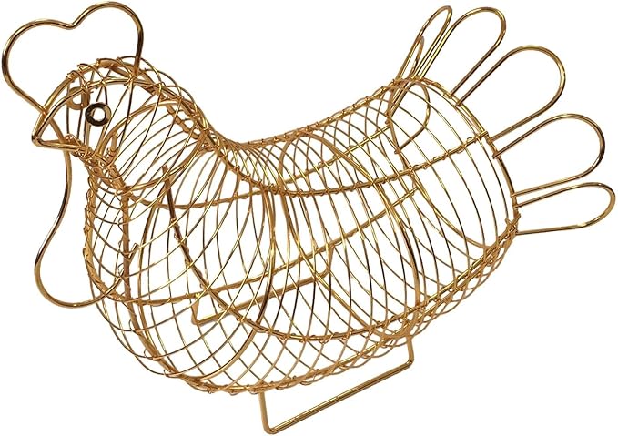 Metal Wire Egg Basket, Egg Holder Organizer, Rustic Decorative Hen Shaped Food Storage Basket for Gathering, Countertop